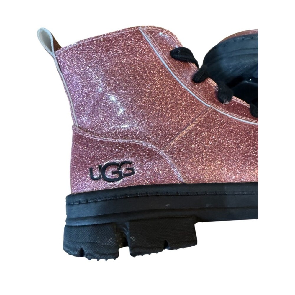 SOLD-UGG Ashton Lace-Up Glitter Pink Combat Boots Kids' Size 12 - Picture 10 of 16